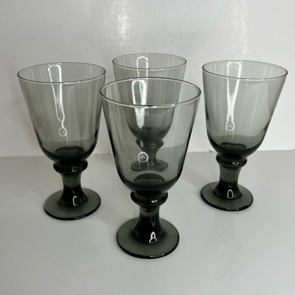 Vintage MCM Libbey Glass Company Nova Black Water Goblets Glasses Set of 4